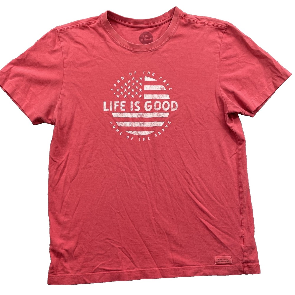 Life is Good Crusher T-Shirt Mens Medium Red Freedom Dadcore  Academia Patriotic